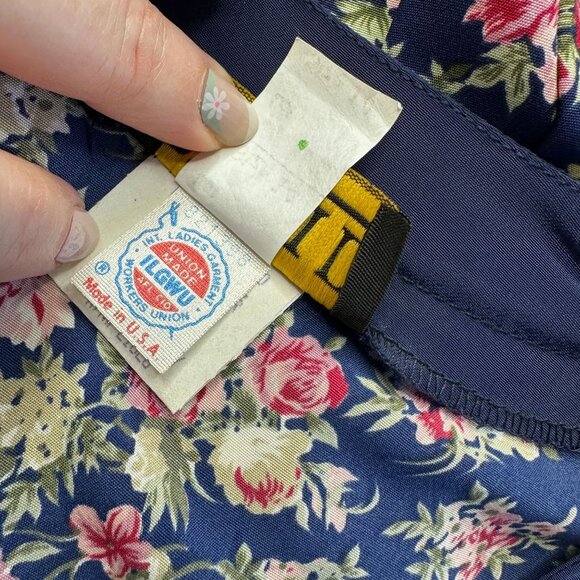 Vintage 80s Floral Belted Midi Dress Navy Pink Long Sleeve Sz 14 - Picture 7 of 11